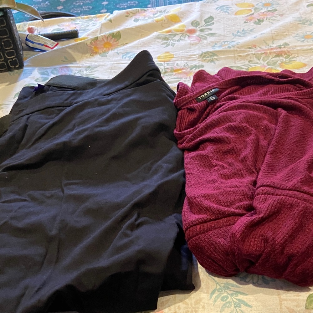 torrid Burgundy Ribbed Knit Top with Black pants